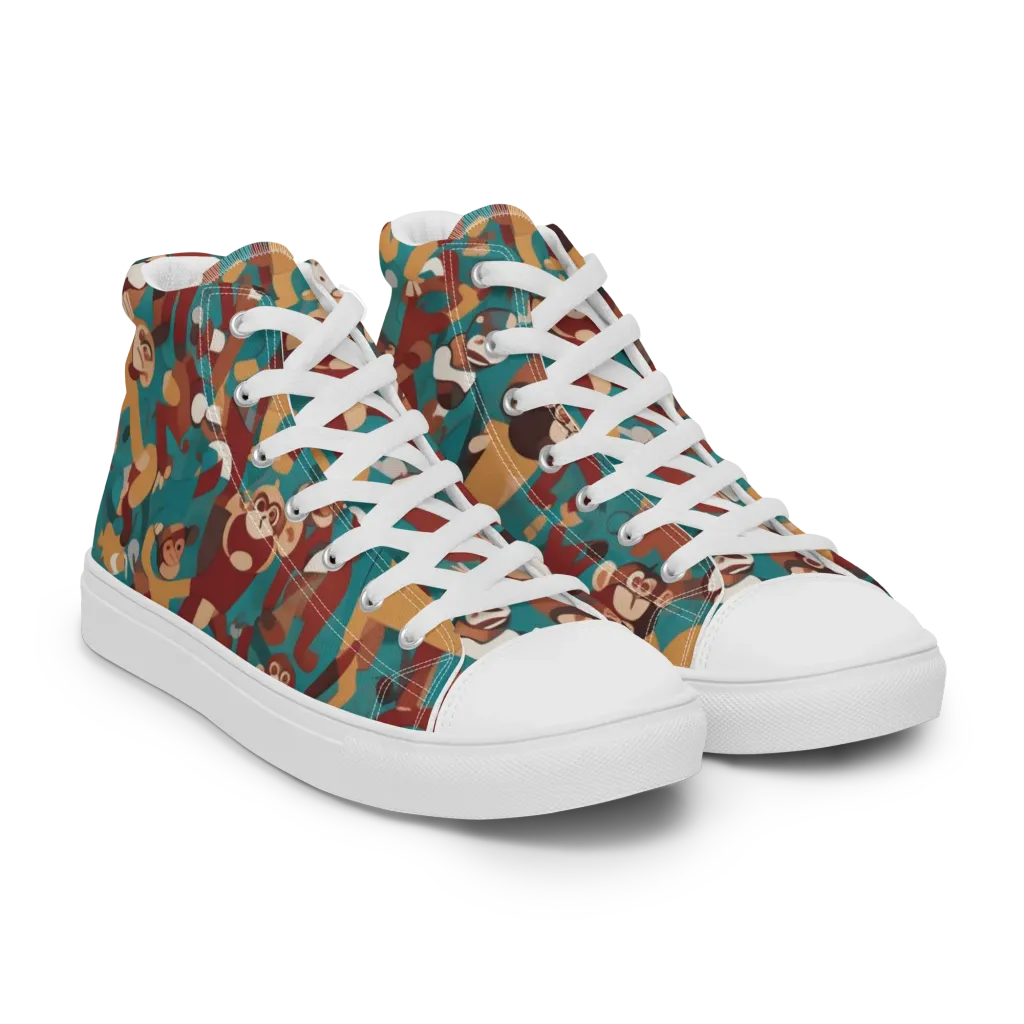 Monkey Mayhem on Women's High Top Canvas Shoes — Right Front