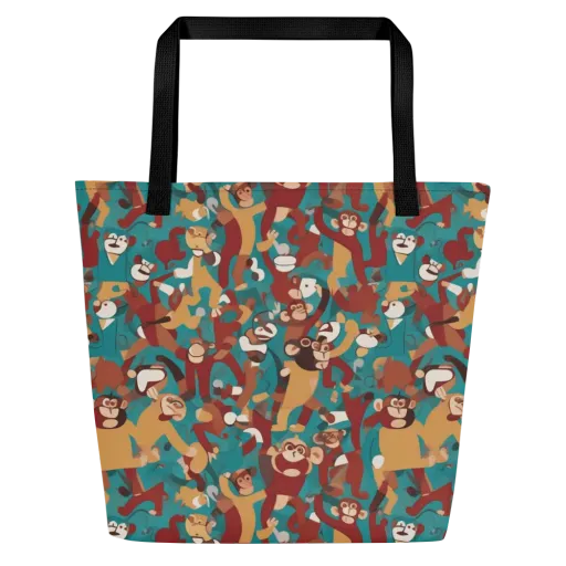 Monkey Mayhem on a Large Tote Bag W/ Pocket