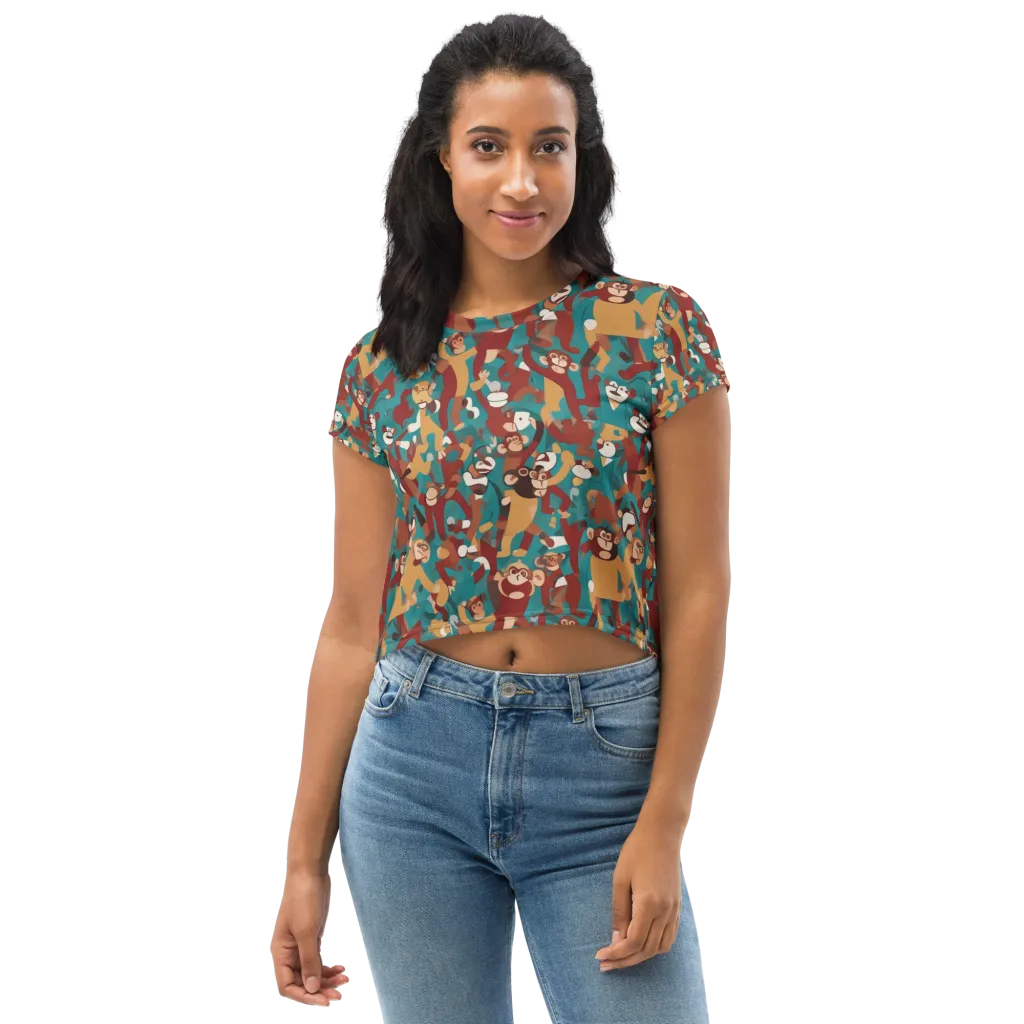 Monkey Mayhem on Crop Tee — Front