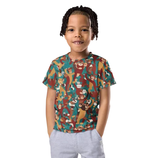 Monkey Mayhem on a Kids Crew Neck T-Shirt