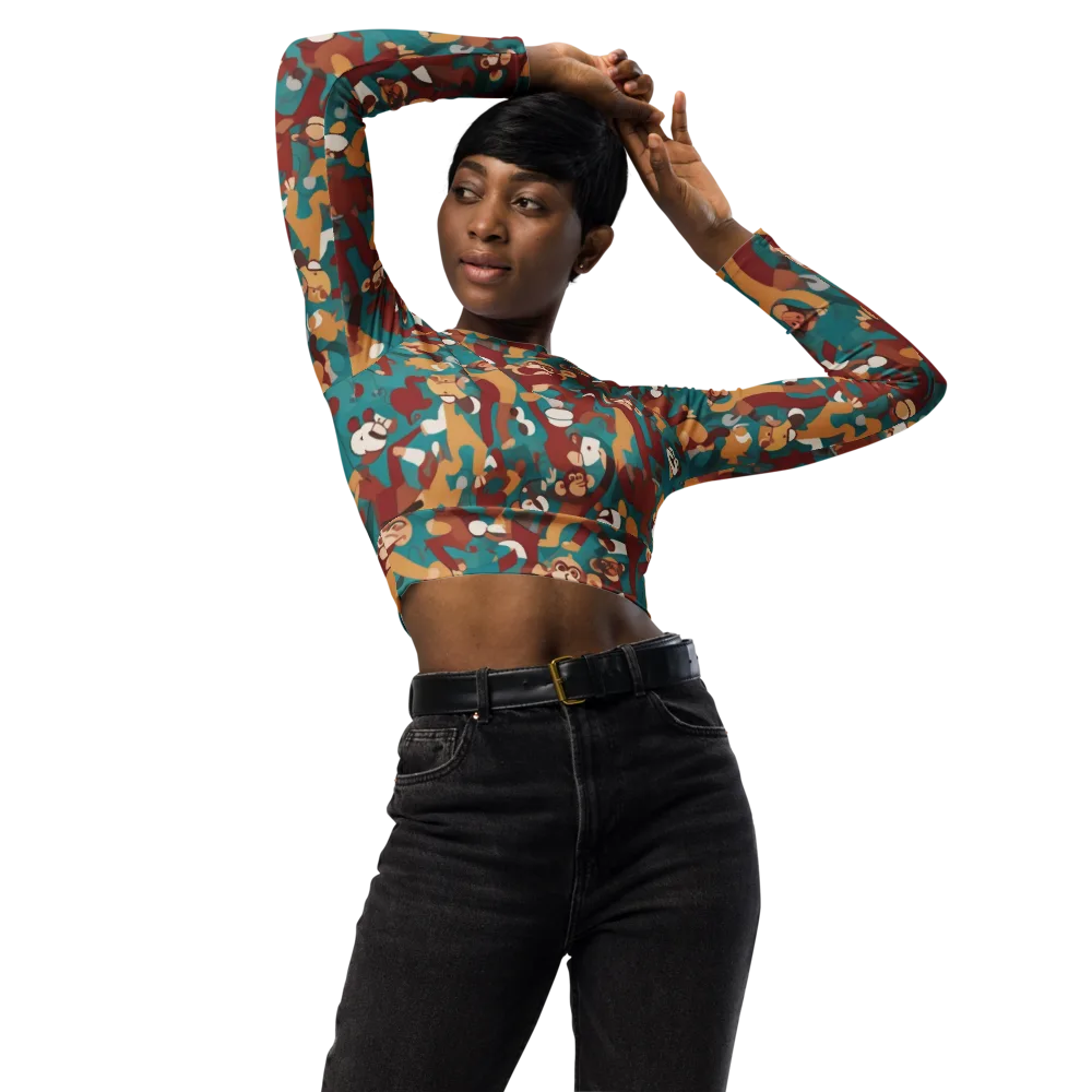 Monkey Mayhem on Long Sleeve Crop Top — Front