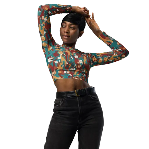 Monkey Mayhem on a Long Sleeve Crop Top