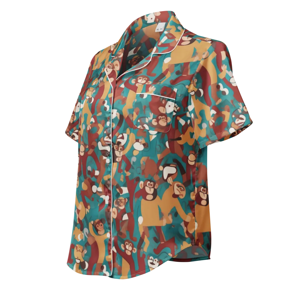 Monkey Mayhem on Women's Short Sleeve Pajama Top — Left Front