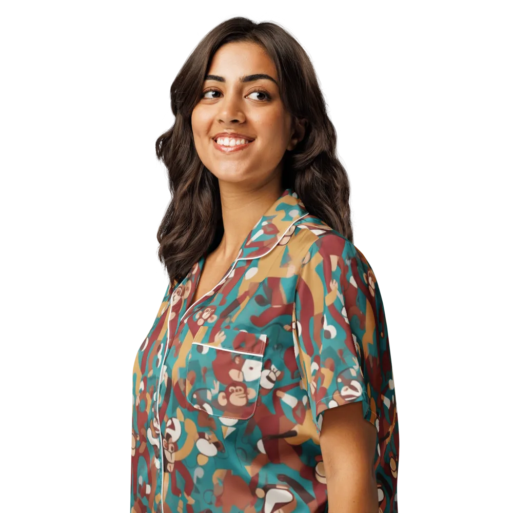 Monkey Mayhem on Women's Short Sleeve Pajama Top — Left Front