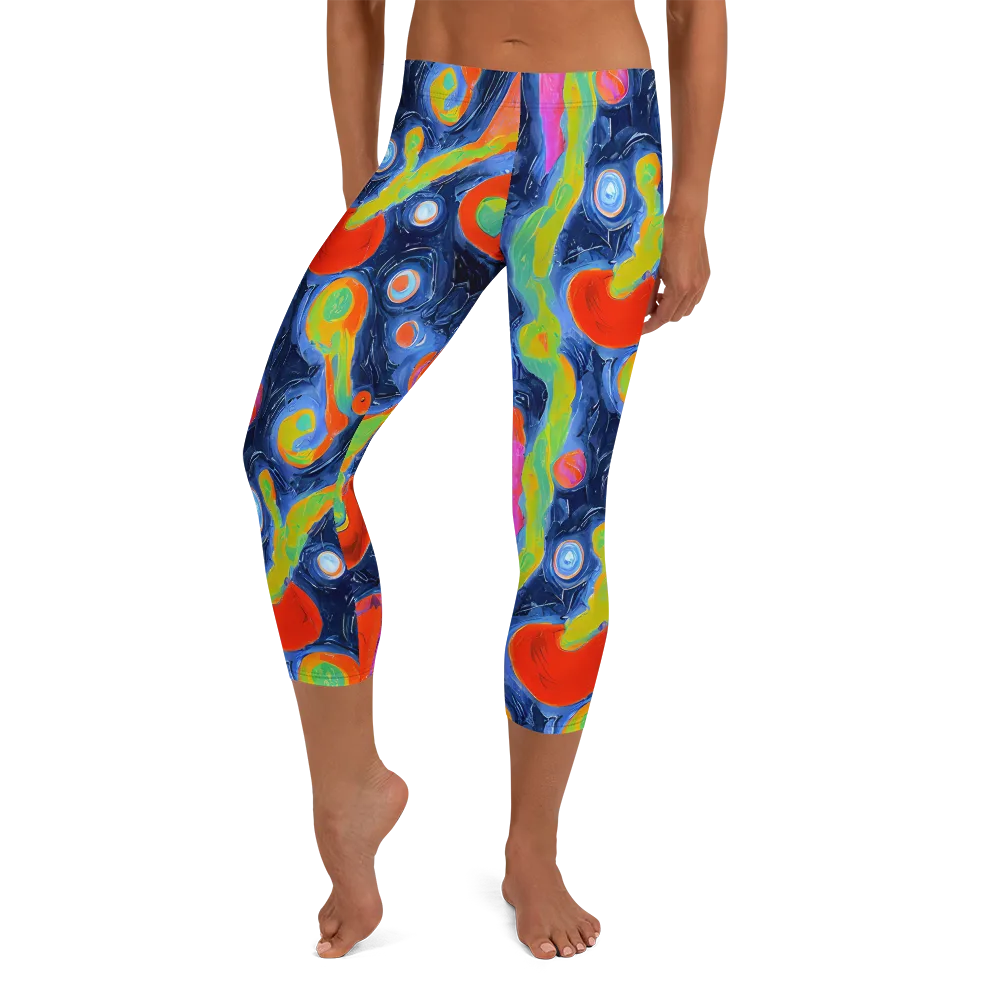 Neon Tidal Pool on Capri Leggings — Front