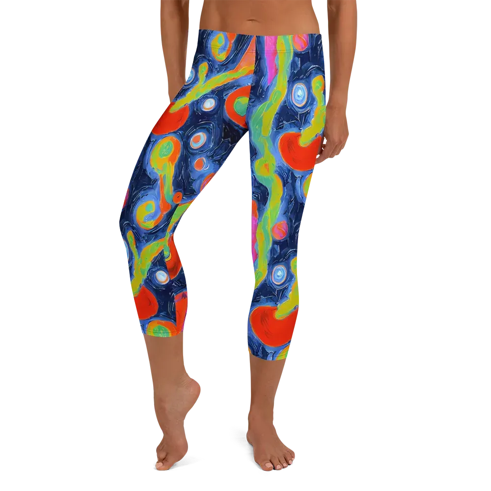 Neon Tidal Pool on Capri Leggings — Front