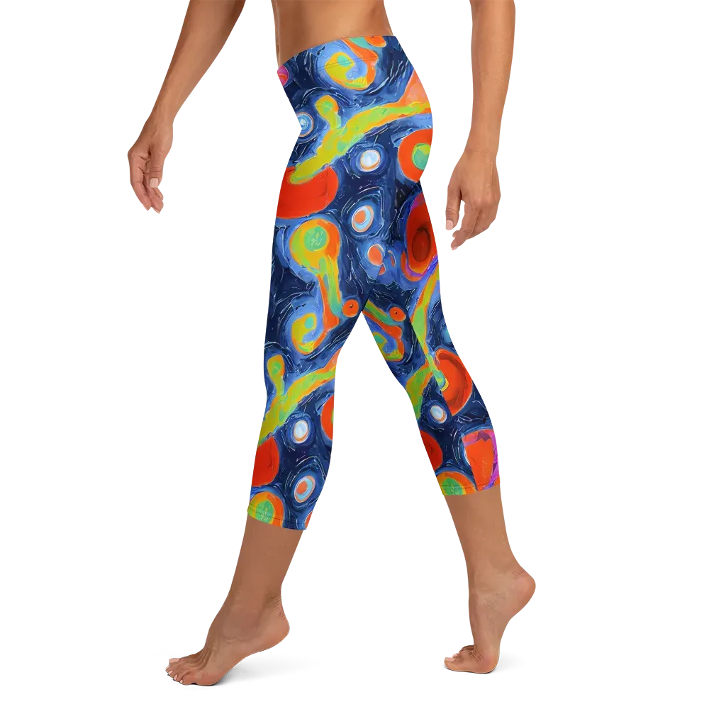 Neon Tidal Pool on Capri Leggings — Left
