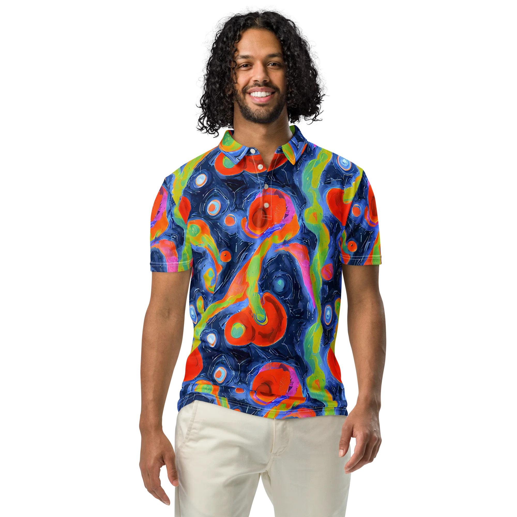Neon Tidal Pool on Men's Slim Fit Polo Shirt — Front