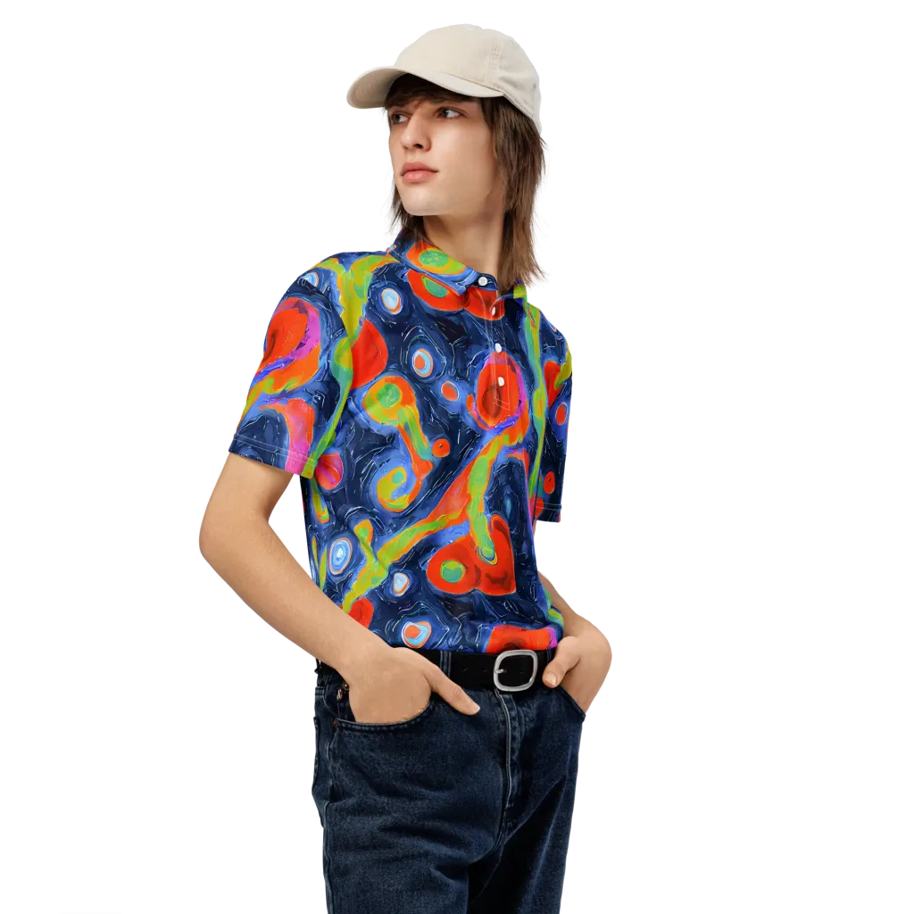 Neon Tidal Pool on Men's Slim Fit Polo Shirt — Right Front