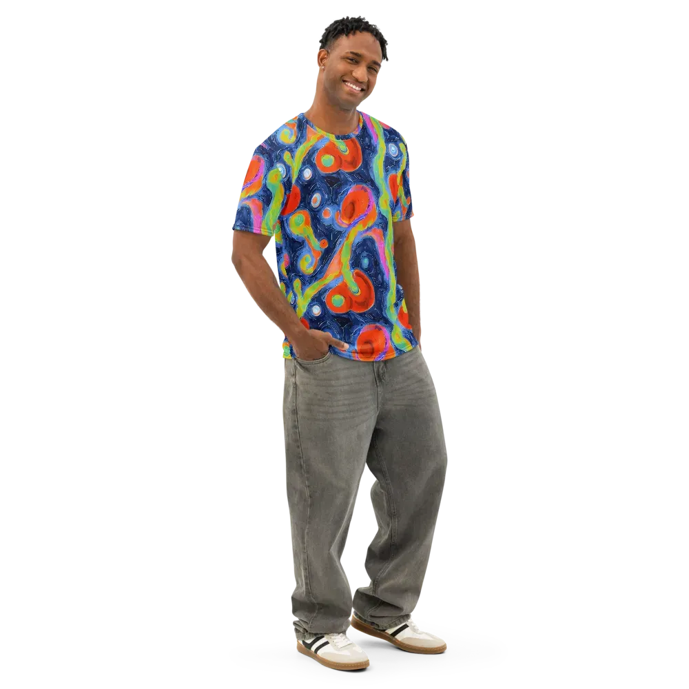 Neon Tidal Pool on Men's Cotton Crew Neck T-Shirt — Right Front