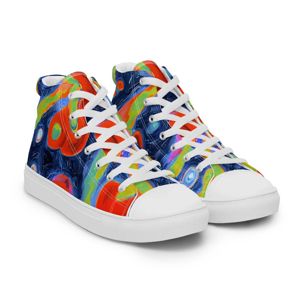 Neon Tidal Pool on Men's High Top Canvas Shoes — Right Front