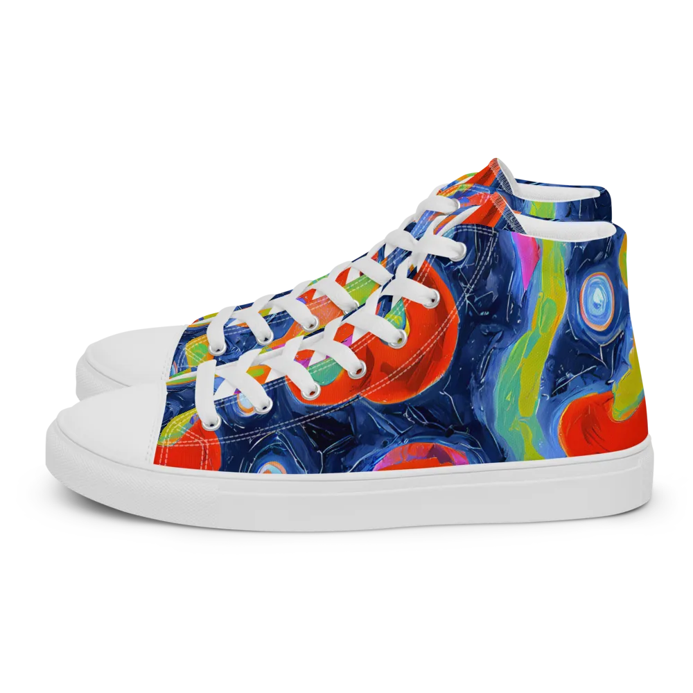 Neon Tidal Pool on Men's High Top Canvas Shoes — Left