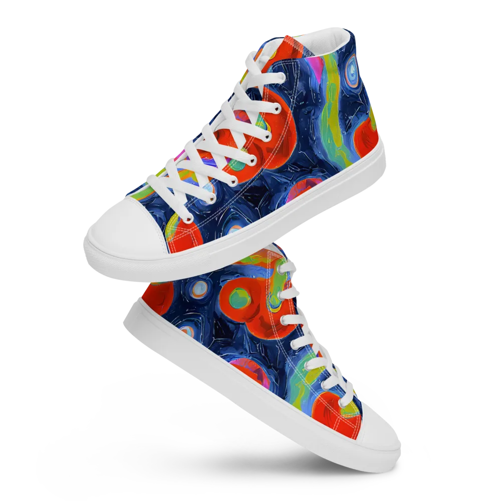 Neon Tidal Pool on Men's High Top Canvas Shoes — Front