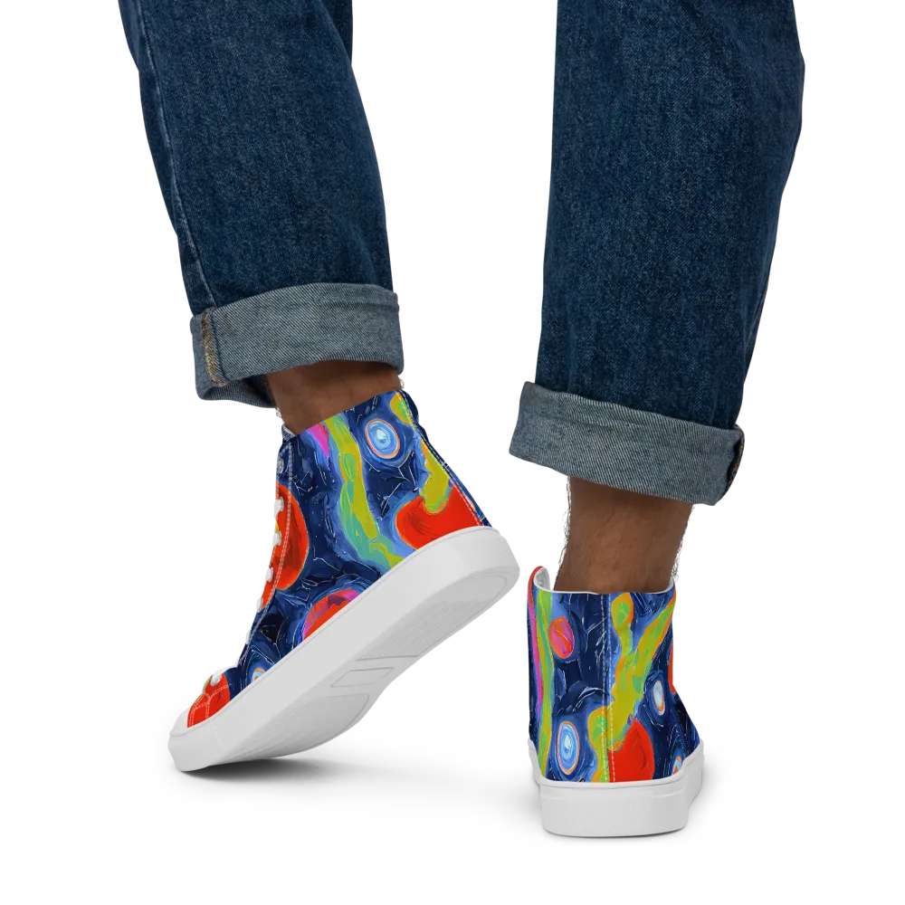 Neon Tidal Pool on Men's High Top Canvas Shoes — Back
