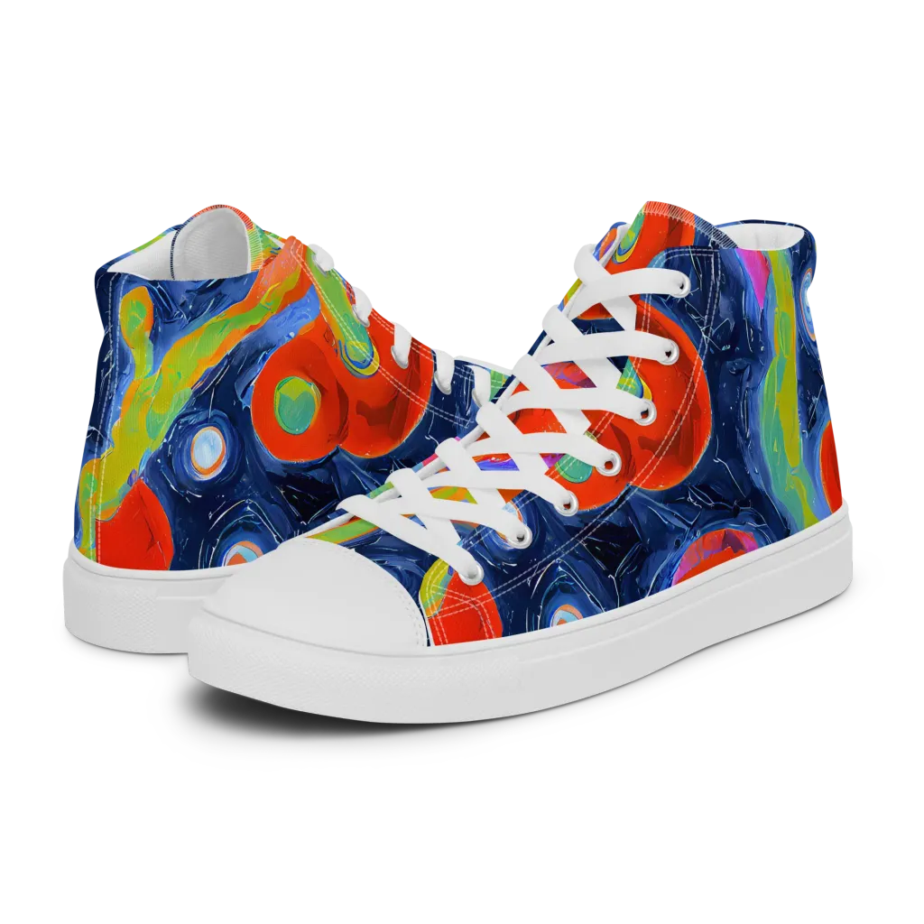 Neon Tidal Pool on Women's High Top Canvas Shoes — Left