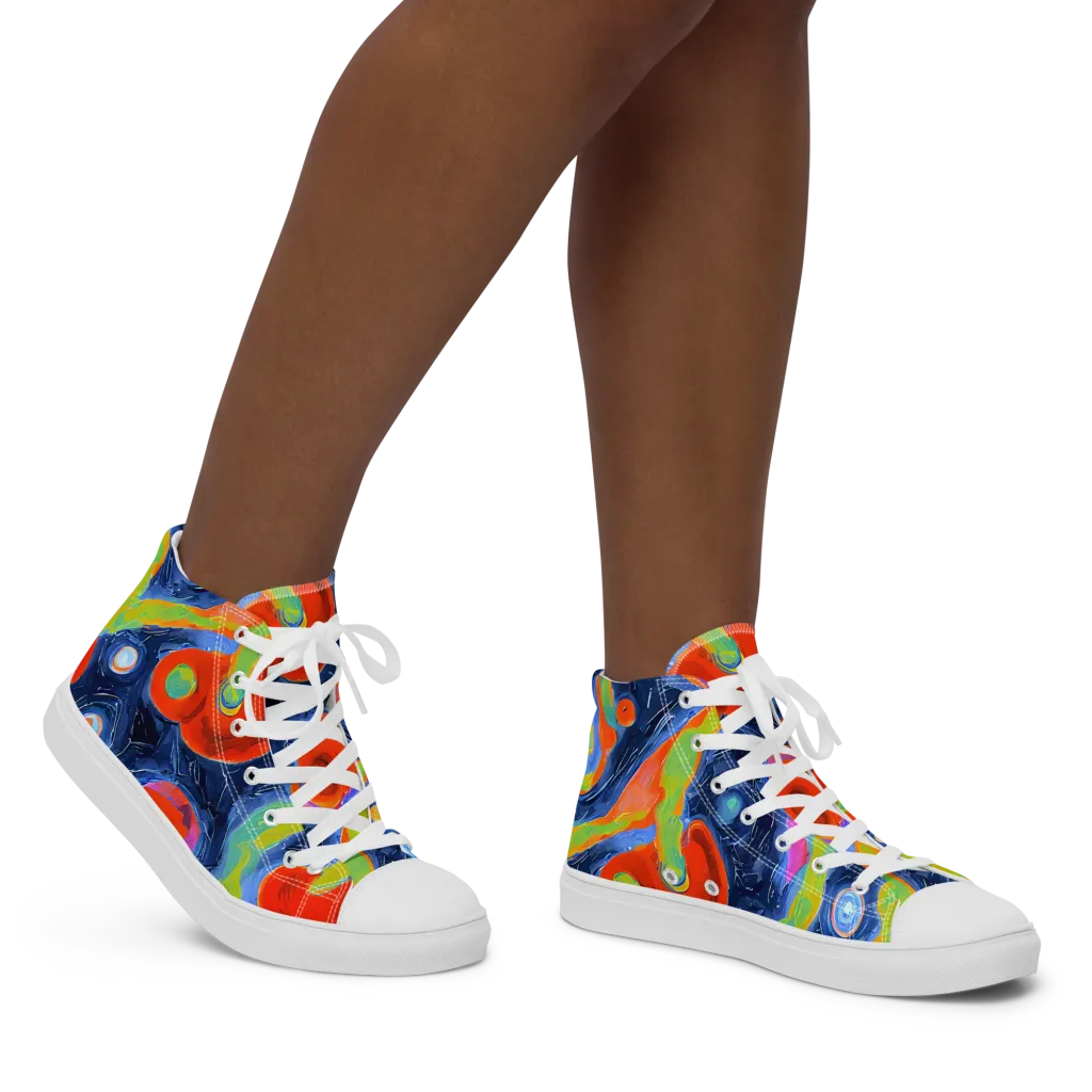 Neon Tidal Pool on Women's High Top Canvas Shoes — Right