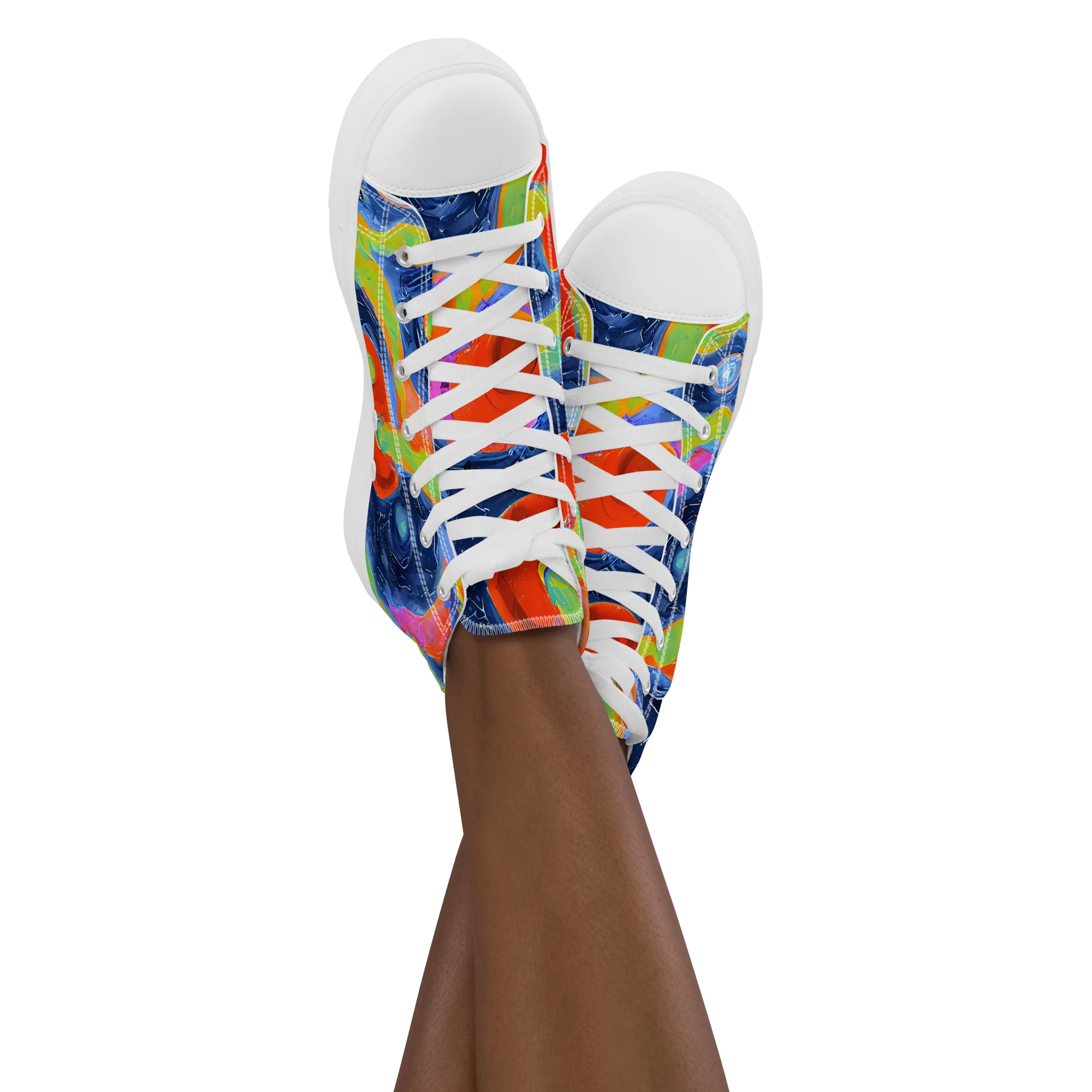 Neon Tidal Pool on Women's High Top Canvas Shoes — Front