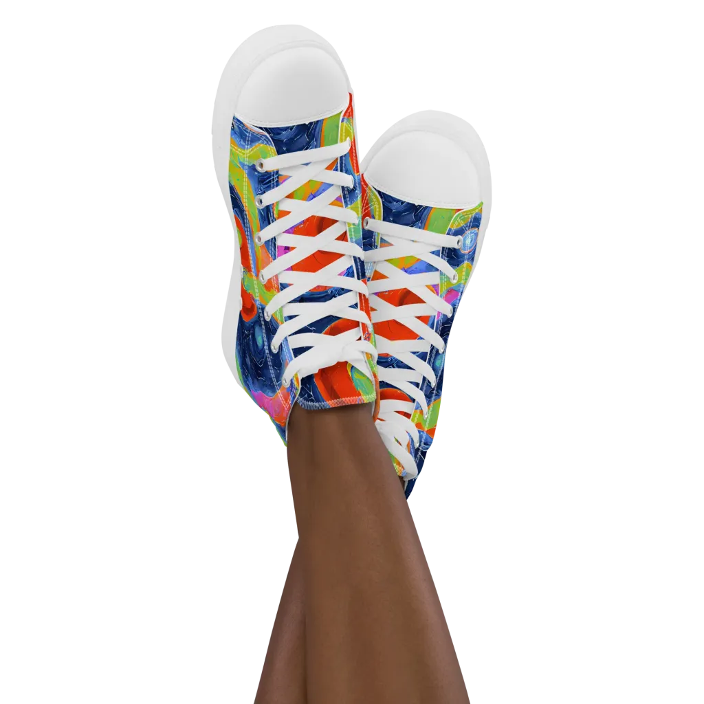 Neon Tidal Pool on Women's High Top Canvas Shoes — Front