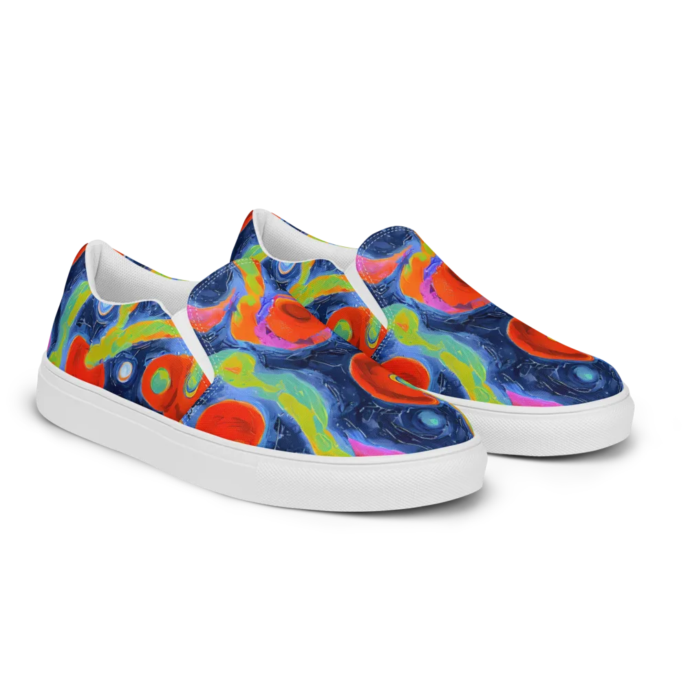 Neon Tidal Pool on Men's Slip-On Canvas Shoes — Right Front