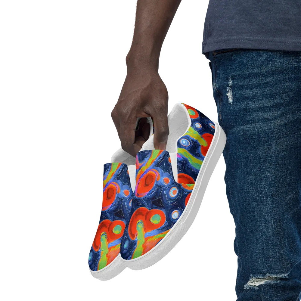 Neon Tidal Pool on Men's Slip-On Canvas Shoes — Left Front