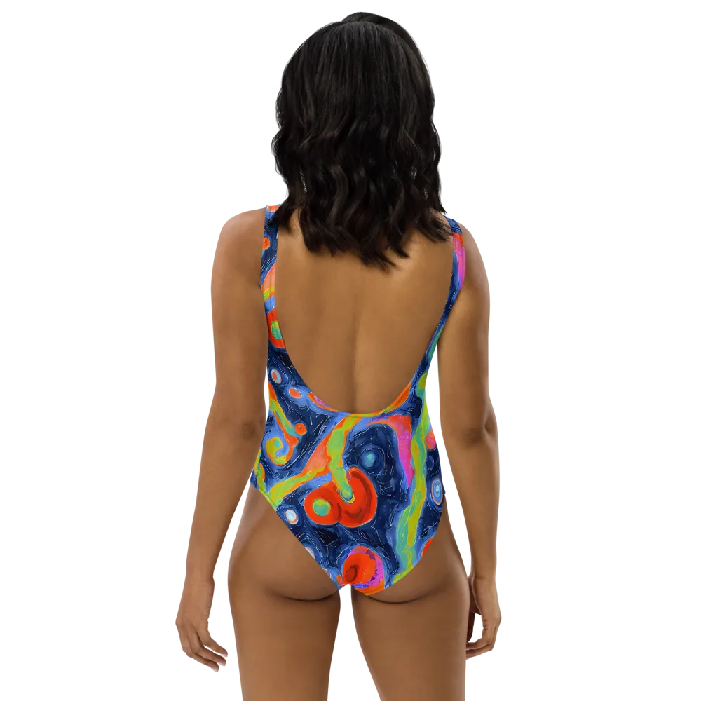 Neon Tidal Pool on One-Piece Swimsuit — Back