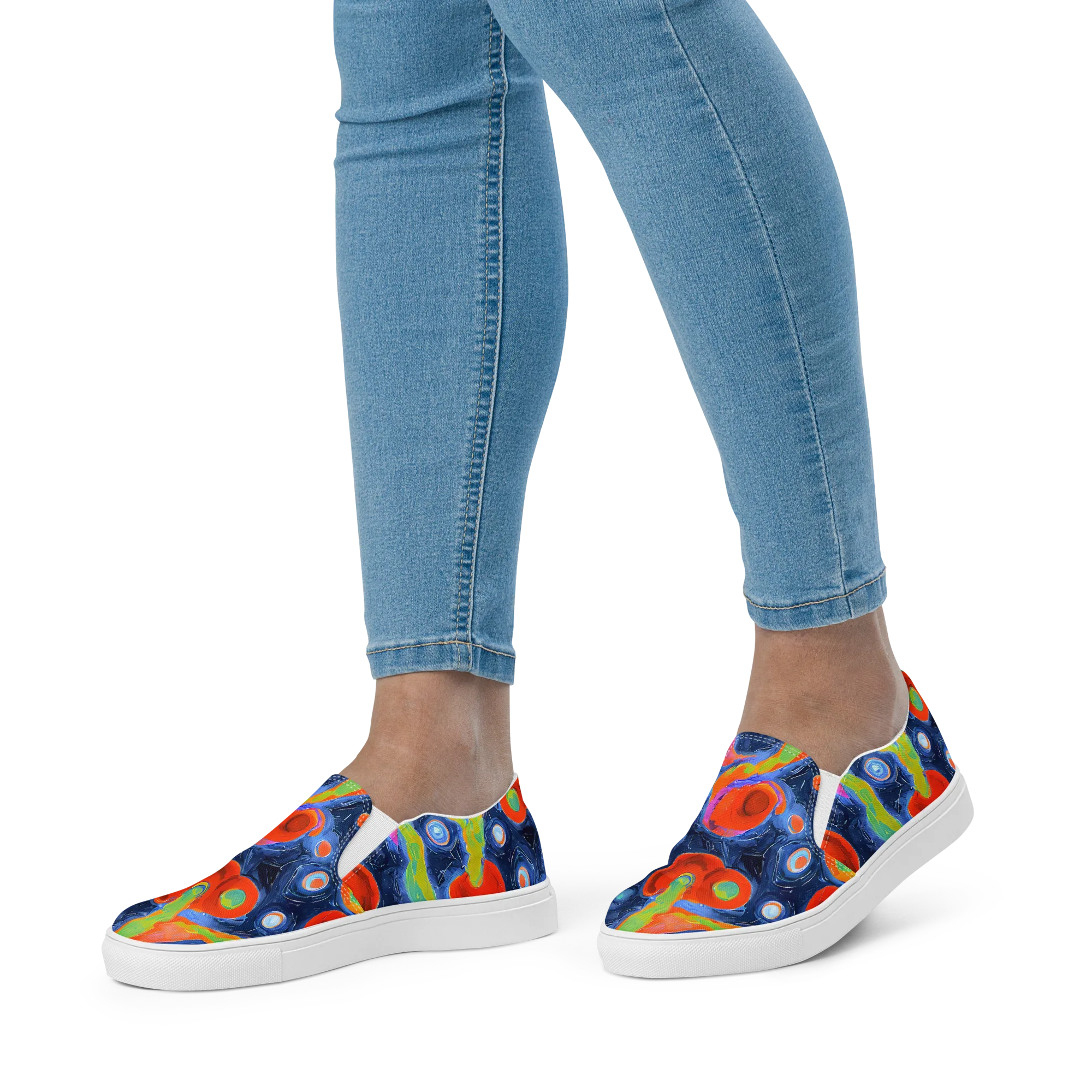 Neon Tidal Pool on Women's Slip-On Canvas Shoes — Front