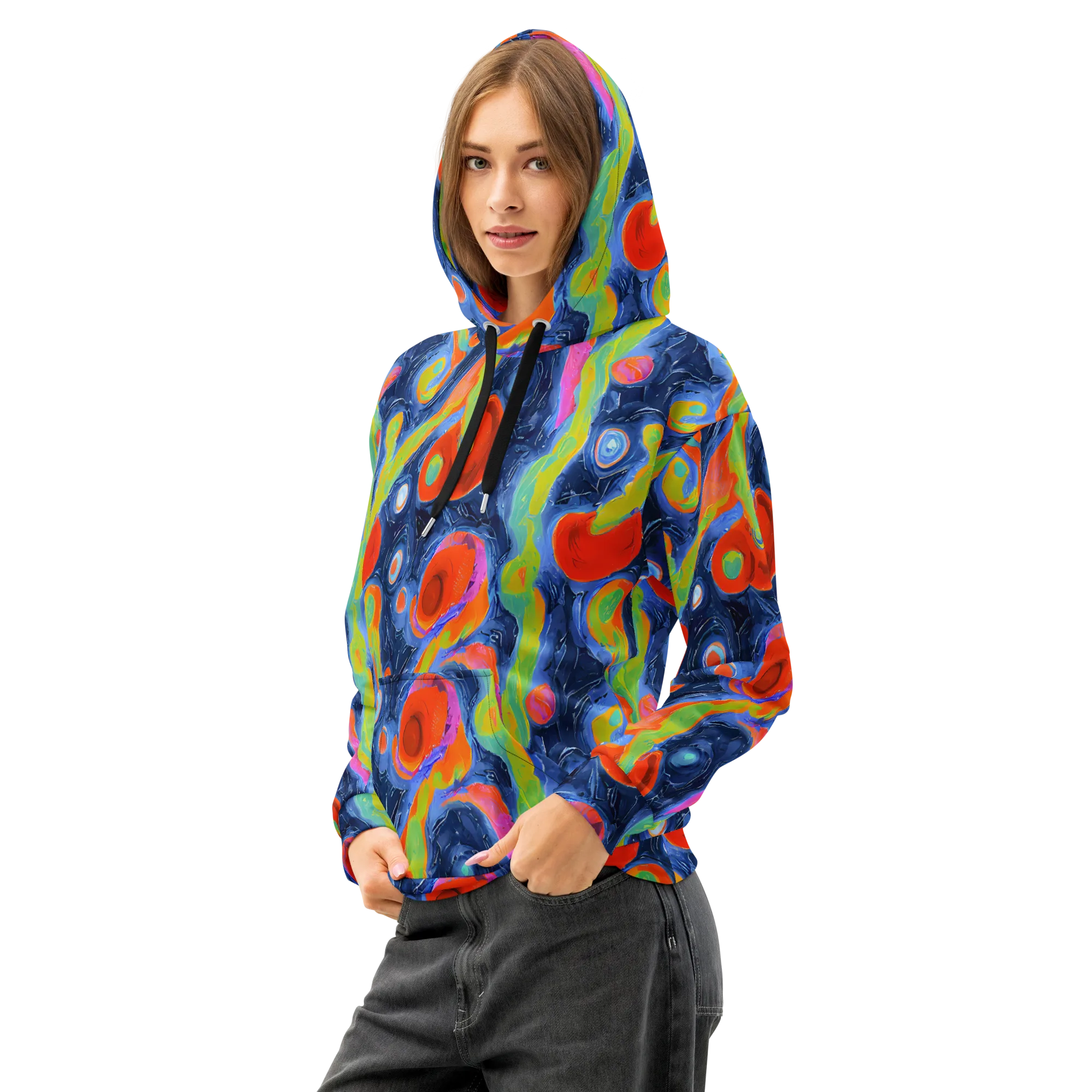 Neon Tidal Pool on Cotton Hoodie — Left Front
