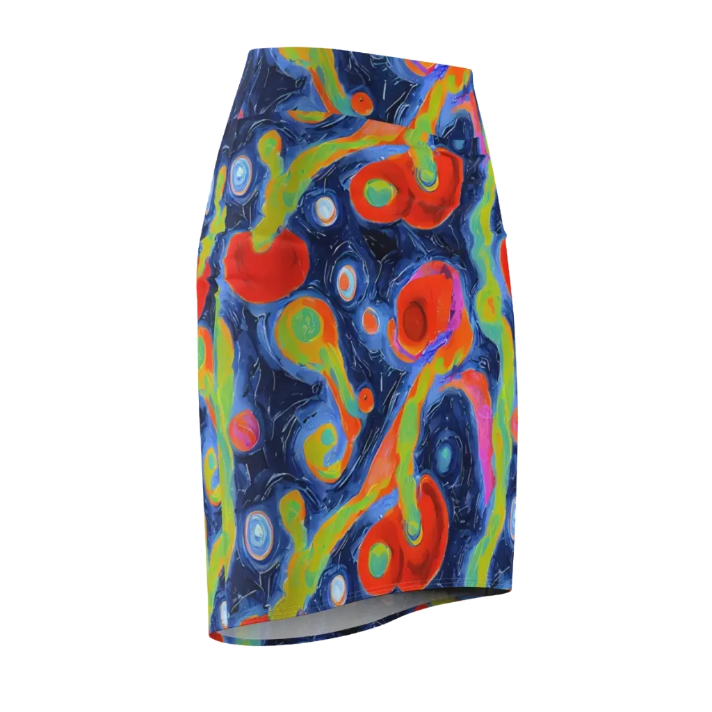 Neon Tidal Pool on Pencil Skirt — Front Side