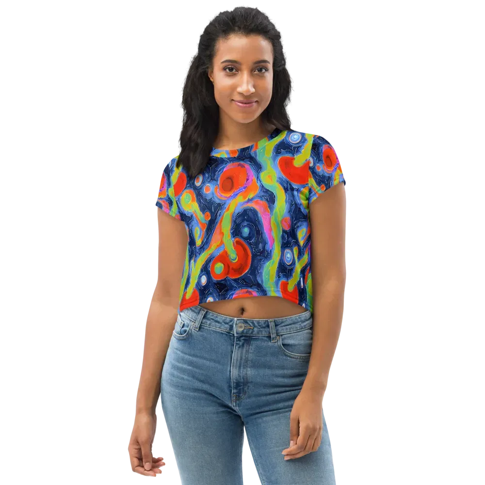 Neon Tidal Pool on Crop Tee — Front