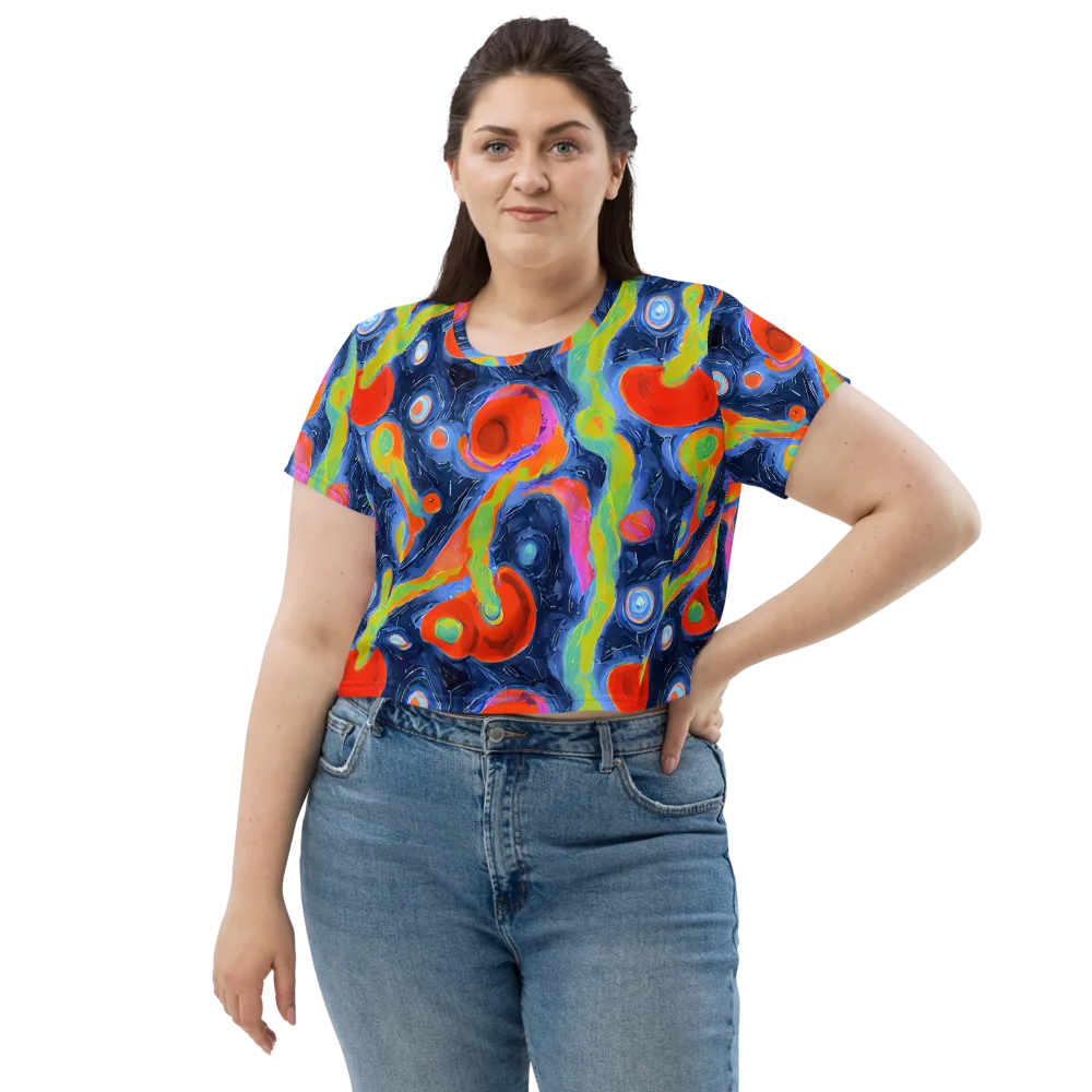 Neon Tidal Pool on Crop Tee — Front