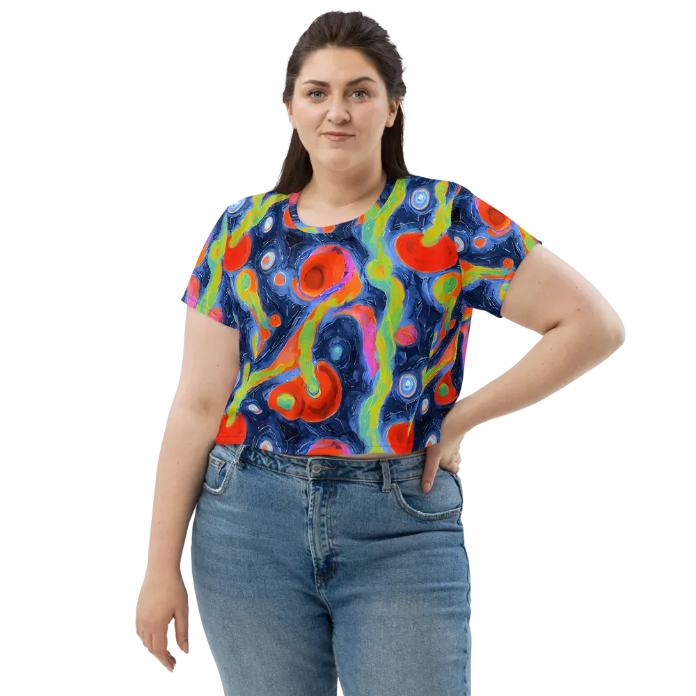 Neon Tidal Pool on Crop Tee — Front