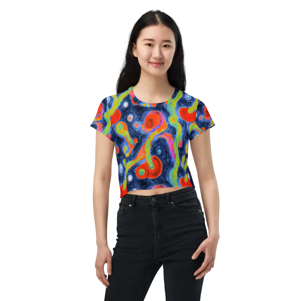 Neon Tidal Pool on Crop Tee — Front