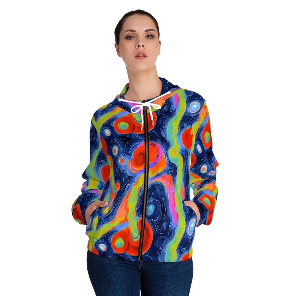 Neon Tidal Pool on Women's Full-Zip Hoodie — Front On Person