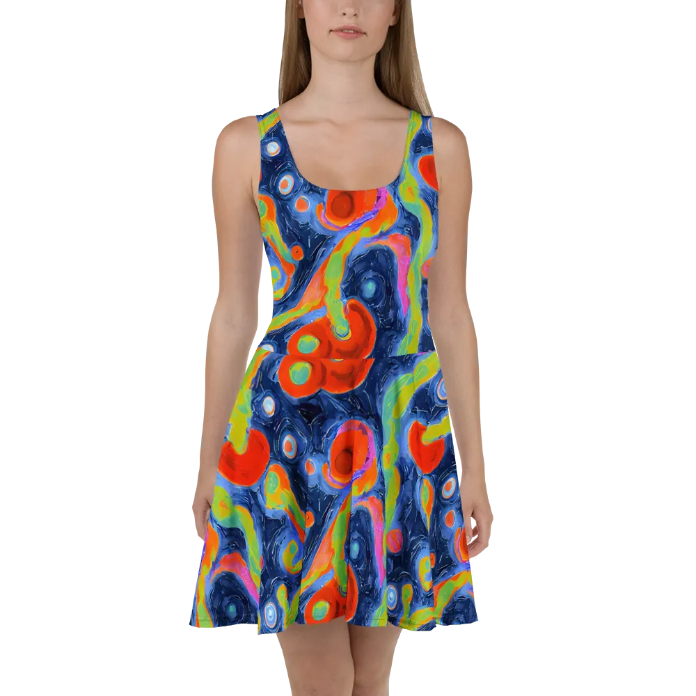 Neon Tidal Pool on Skater Dress — Front
