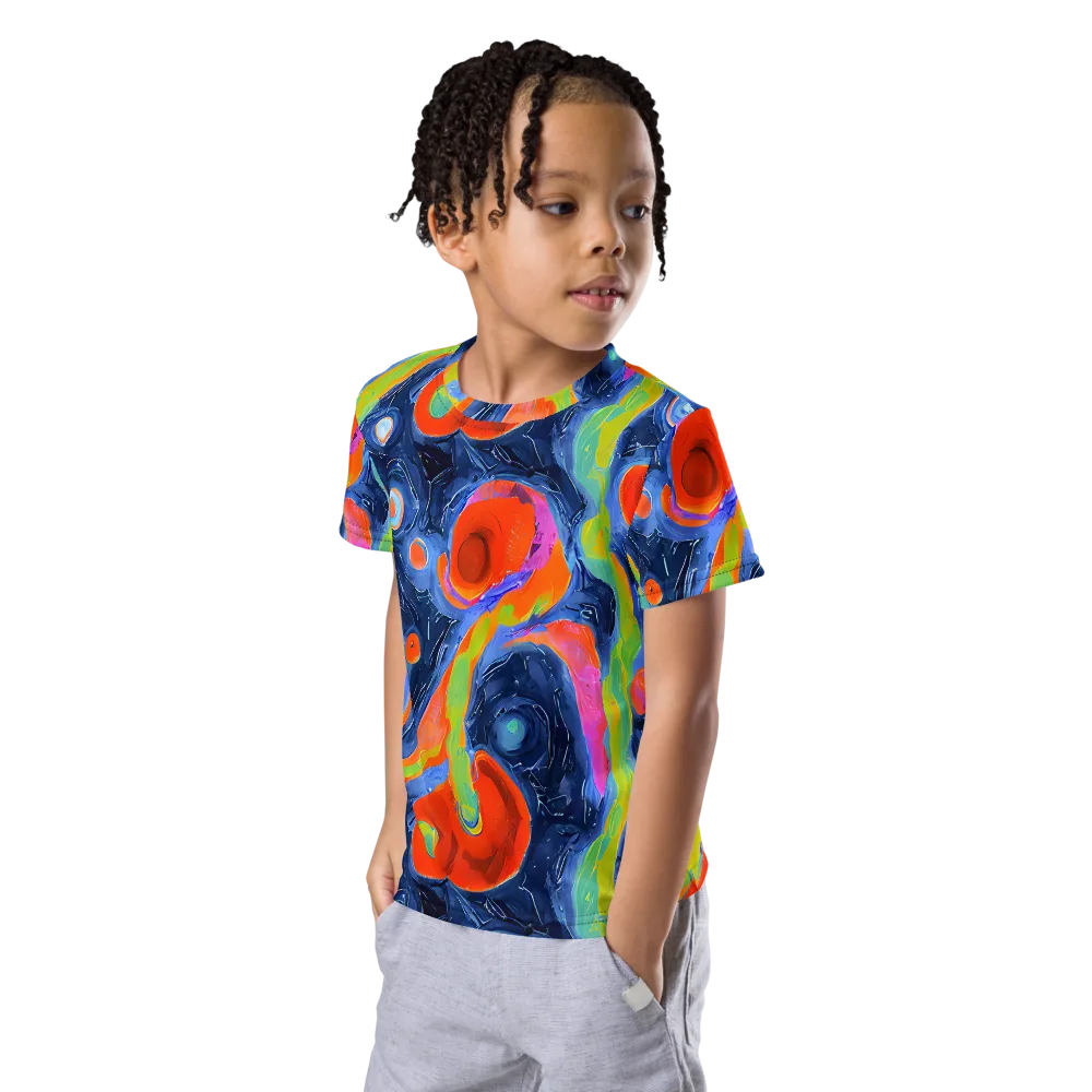 Neon Tidal Pool on Kids Crew Neck T-Shirt — Left Front