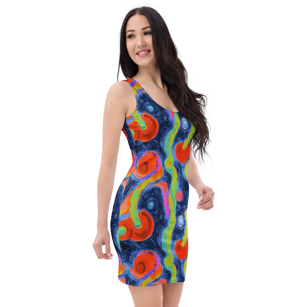 Neon Tidal Pool on Bodycon Dress — Right Front