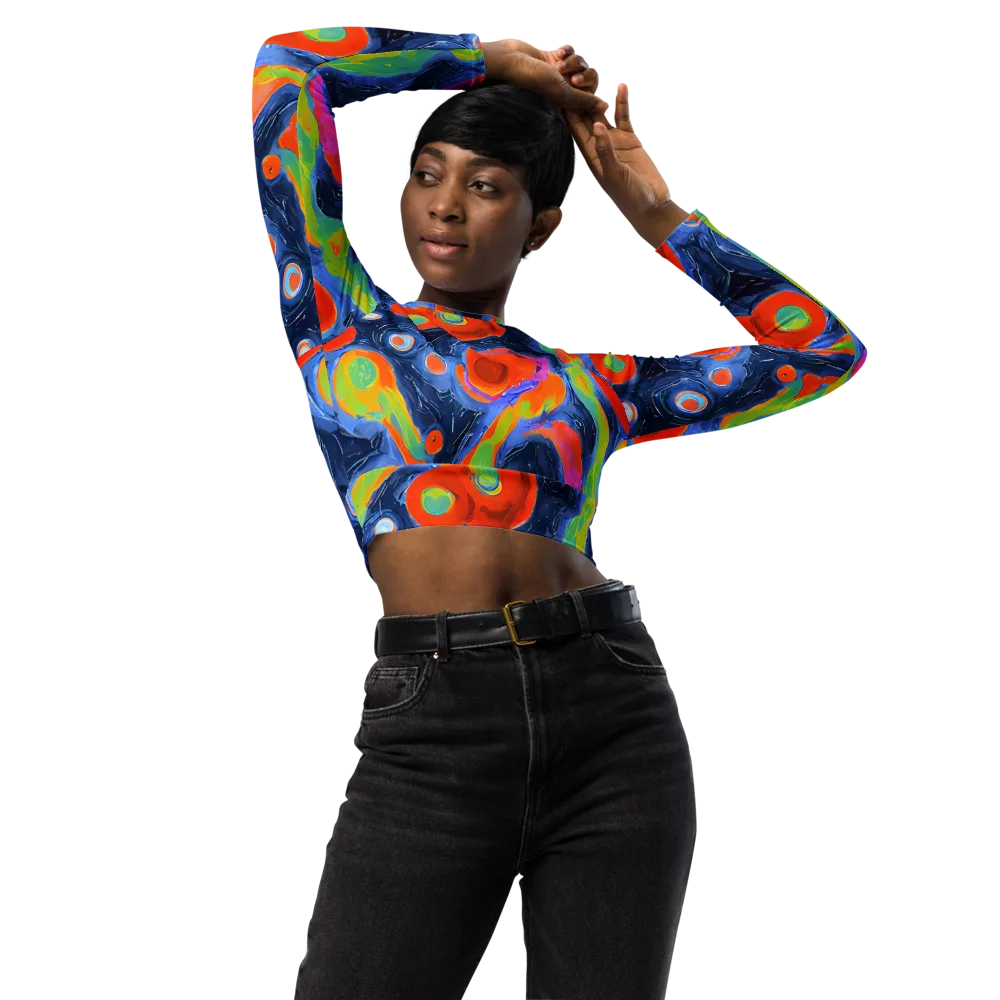 Neon Tidal Pool on Long Sleeve Crop Top — Front