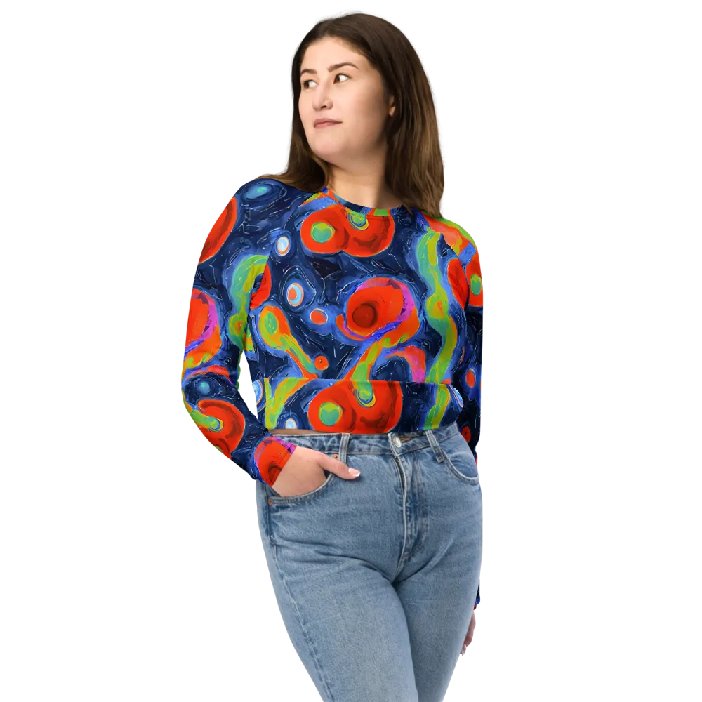 Neon Tidal Pool on Long Sleeve Crop Top — Front