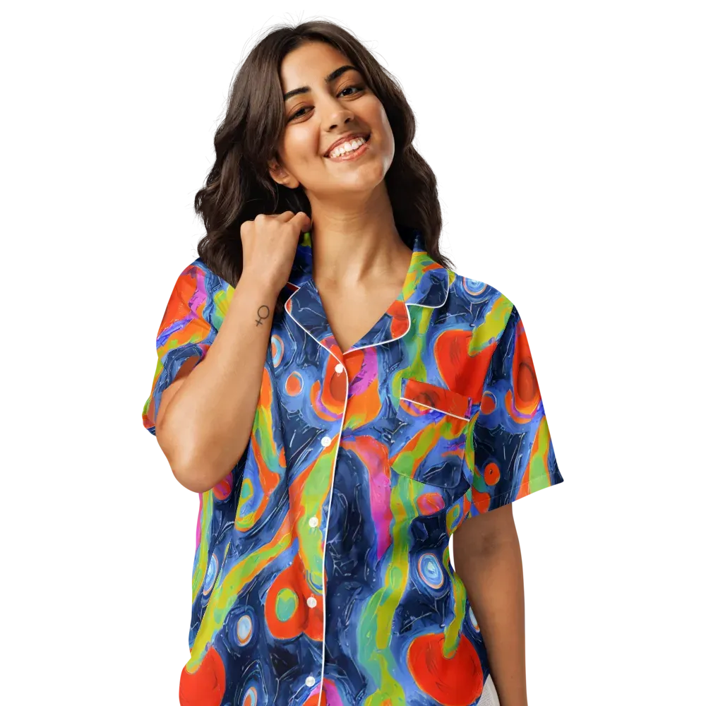 Neon Tidal Pool on Women's Short Sleeve Pajama Top — Front