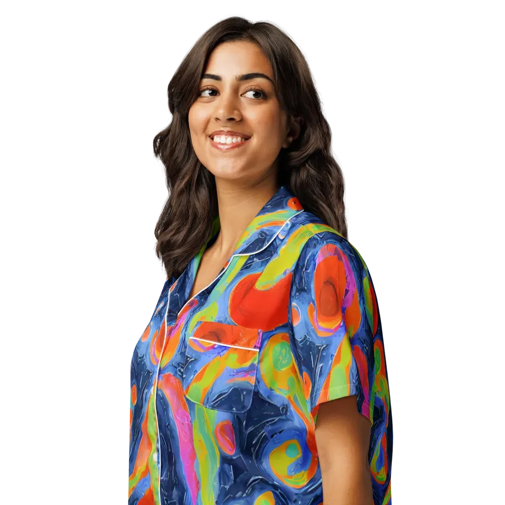 Neon Tidal Pool on Women's Short Sleeve Pajama Top — Left Front