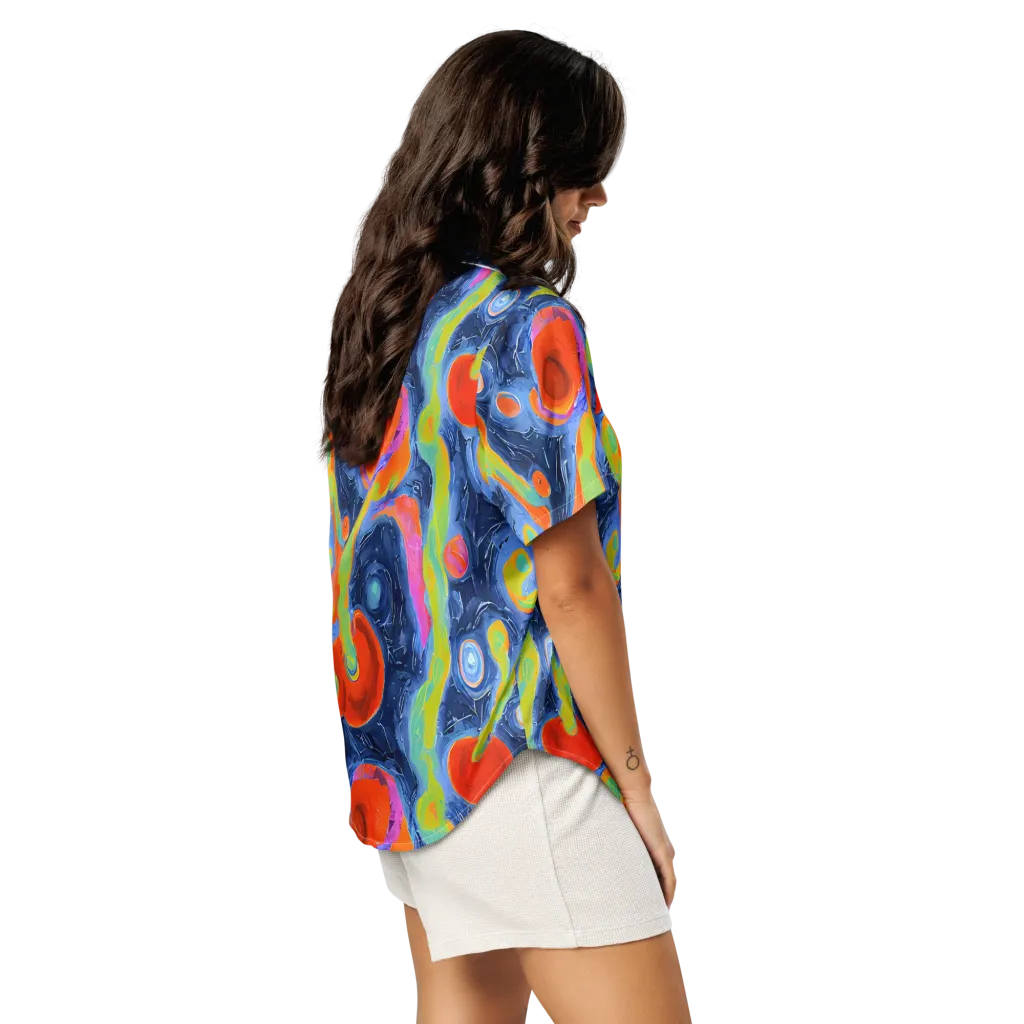 Neon Tidal Pool on Women's Short Sleeve Pajama Top — Right Back