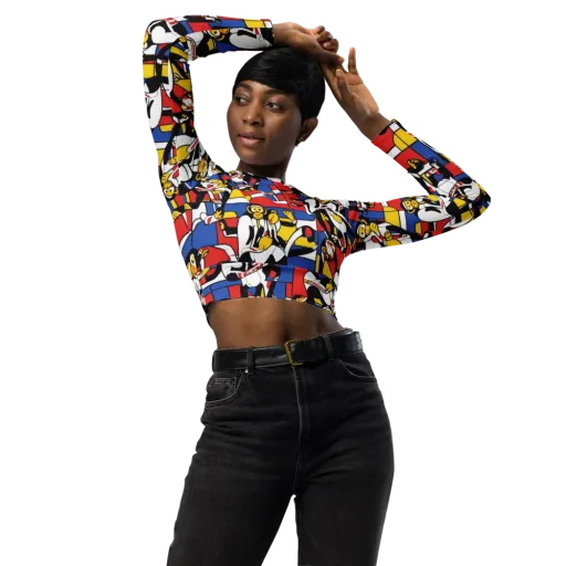Mambo Menagerie on a Long Sleeve Crop Top