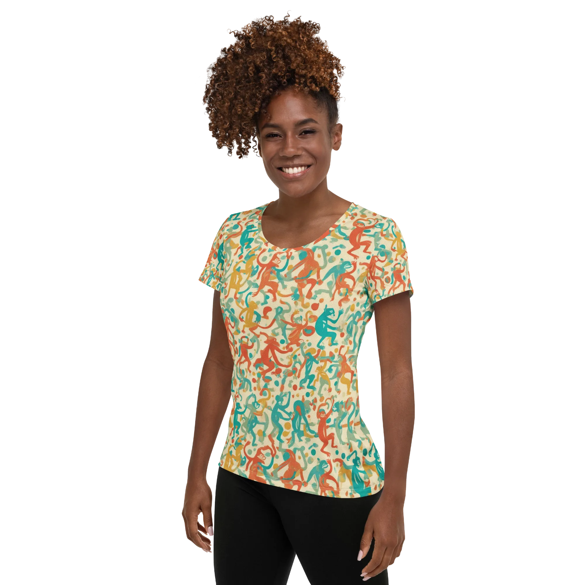 Tangerine Troupe on Women's Athletic T-Shirt — Left