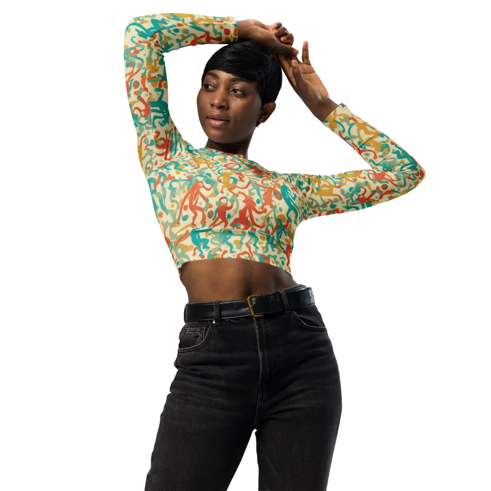 Tangerine Troupe on Long Sleeve Crop Top — Front
