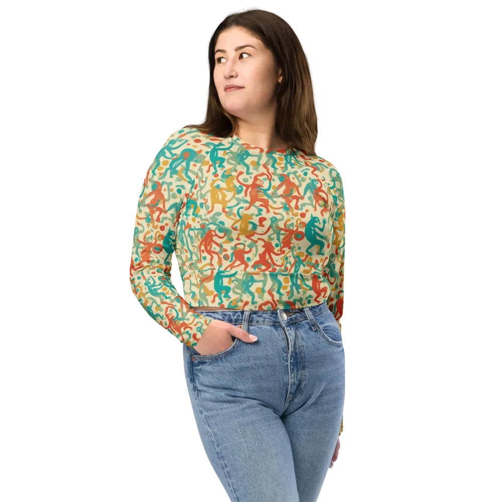 Tangerine Troupe on Long Sleeve Crop Top — Front