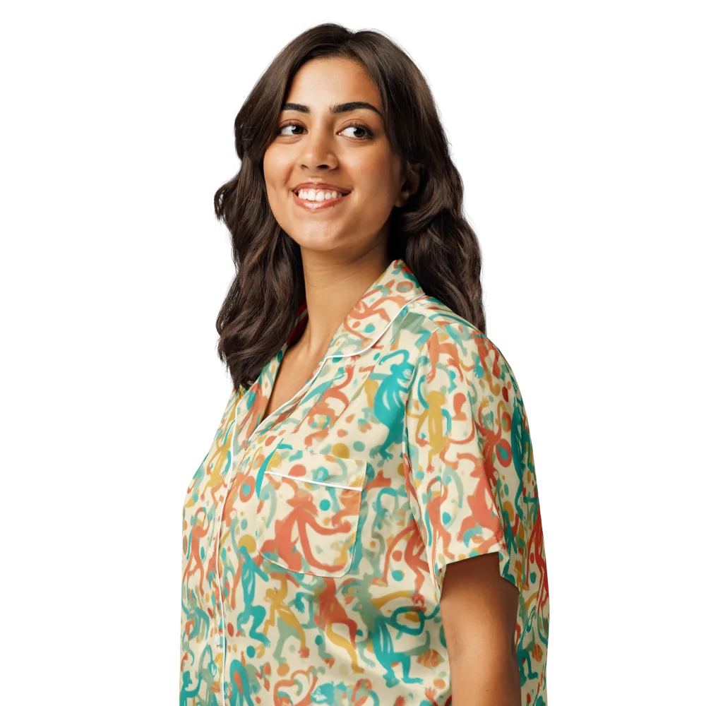 Tangerine Troupe on Women's Short Sleeve Pajama Top — Left Front