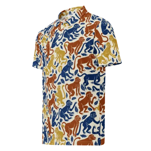 Indigo Monkey Garden on a Men's Slim Fit Polo Shirt
