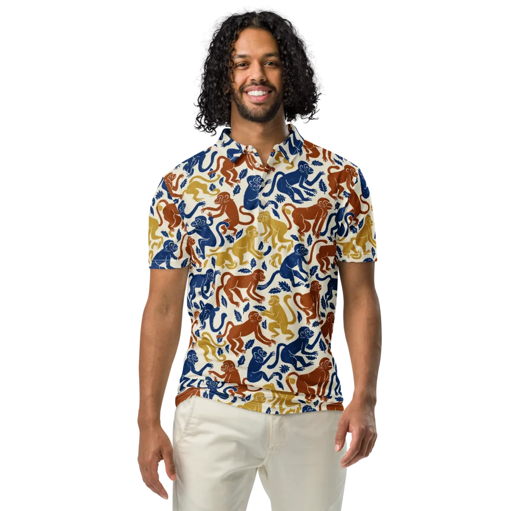 Indigo Monkey Garden on Men's Slim Fit Polo Shirt — Front