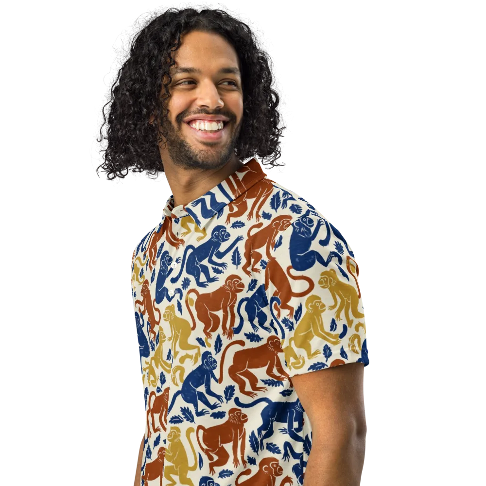 Indigo Monkey Garden on Men's Slim Fit Polo Shirt — Left Front