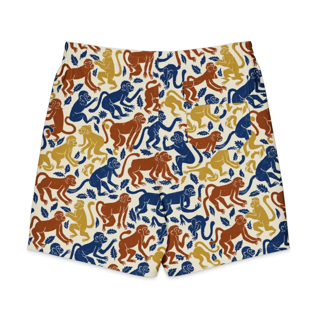 Indigo Monkey Garden on Men's Board Shorts — Back